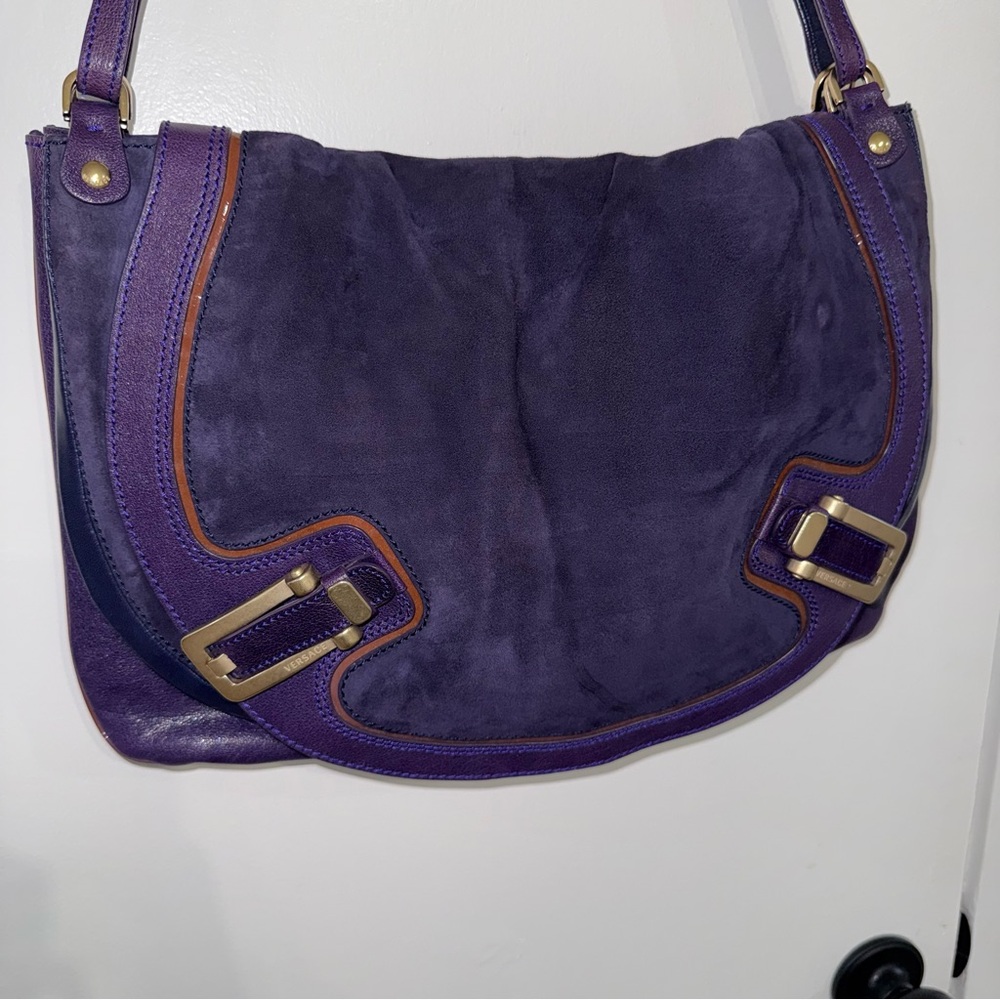 Vintage Versace Suede & Leather Shoulder Flap Messenger Bag - Picture 4 of 16